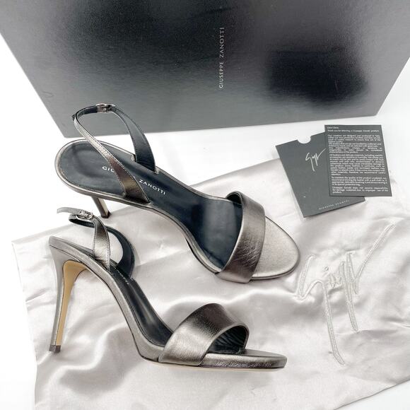 Giuseppe Zanotti Sophie Heels Sandals Pewter Metallic Slingback‎ Sz 38 / 8 - Picture 1 of 10